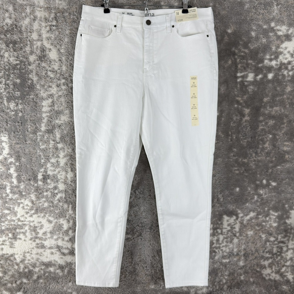 New a.n.a Size 14 High-Rise Skinny Ankle Denim Jeans White Full Length‎ Womens